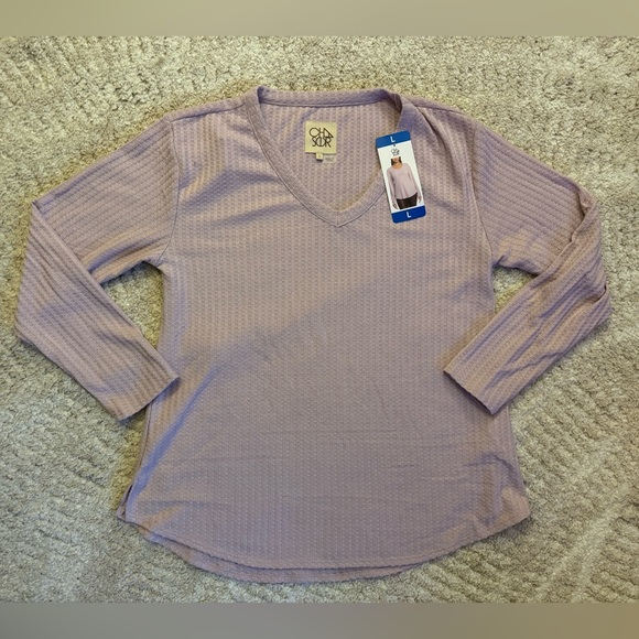 Chaser Tops - Chaser Ladies' Waffle Thermal V-neck Top size L - NWT